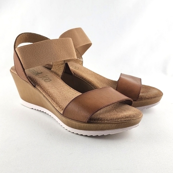 dsd Wedge Straps Sandals Tan Leather Lightweight Elasticized Ankle Size 38 - Picture 2 of 13